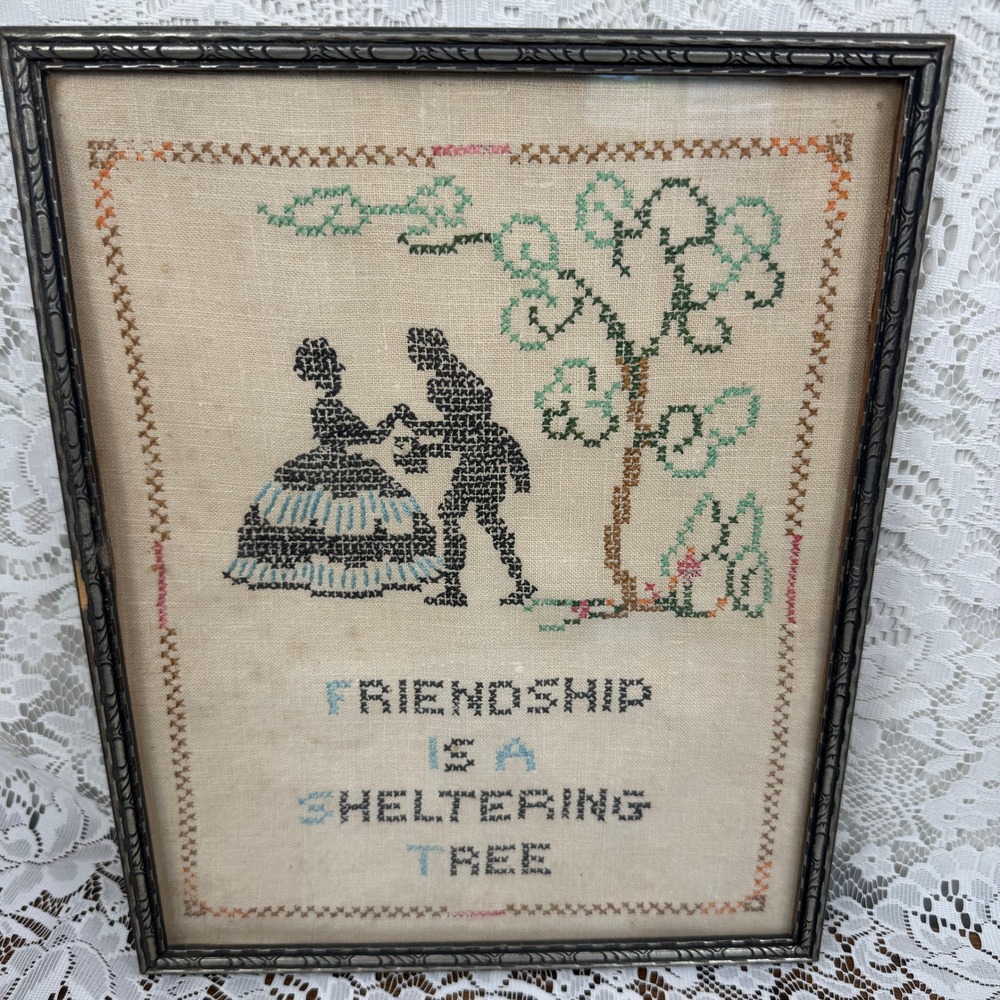 Vintage Framed Cross Stitch Sampler Folk Art Gallery Wall Primitive Home Decor